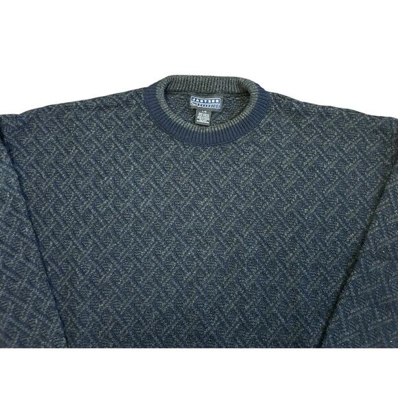 VTG 90s Y2K Jantzen Classics Gray Black Grandpa Sweater Diamond Size Large - Picture 7 of 8